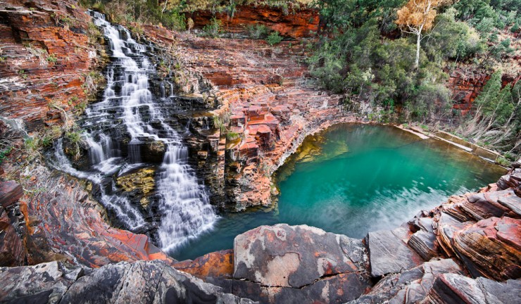 Fortescue falls and pool - panoramic, sunrise.