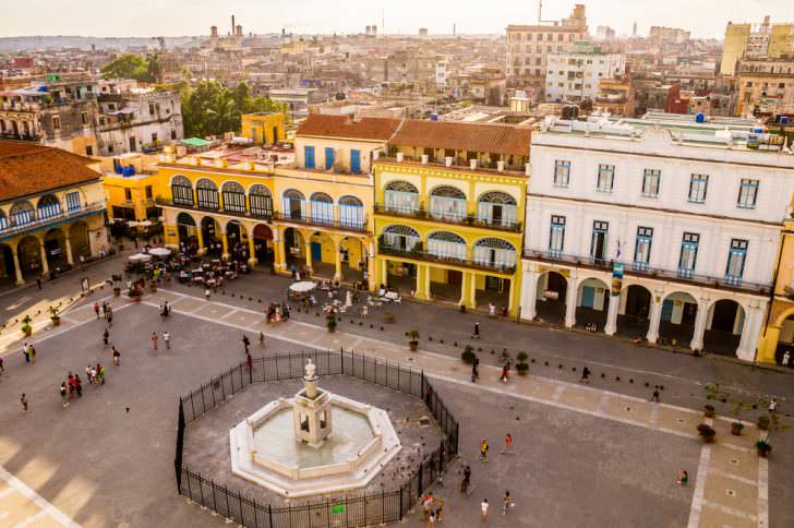 View of Plaza Vieja in Havana, Cuba.