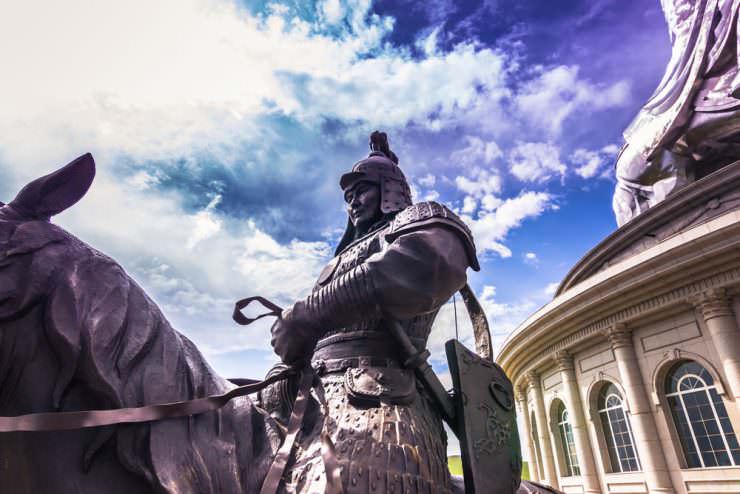 A statue of a Mongol warrior at the great Equestrian Monument of Genghis Khan, Mongolia