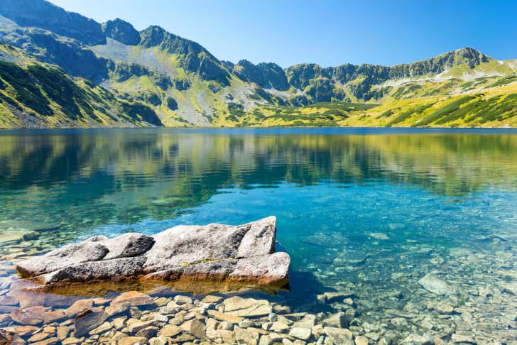 Summer view on five polish lakes valley in Tatra Tatry mountains, Poland