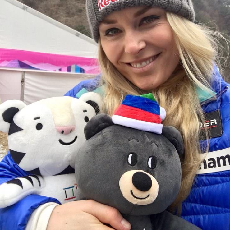 Lindsey Vonn with The Pyeongchang 2018 Mascots