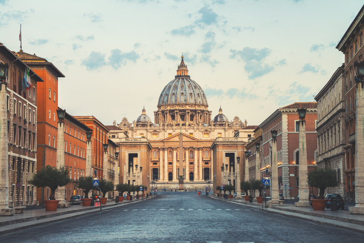 Sunrise over the St. Peters Basilica in Vatican City