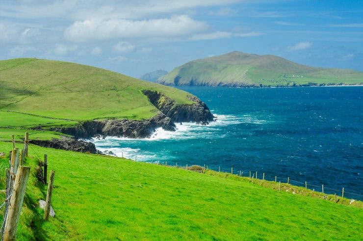 View of the coastline with Great Blasket Island in the distance, Dingle Peninsula, Ireland