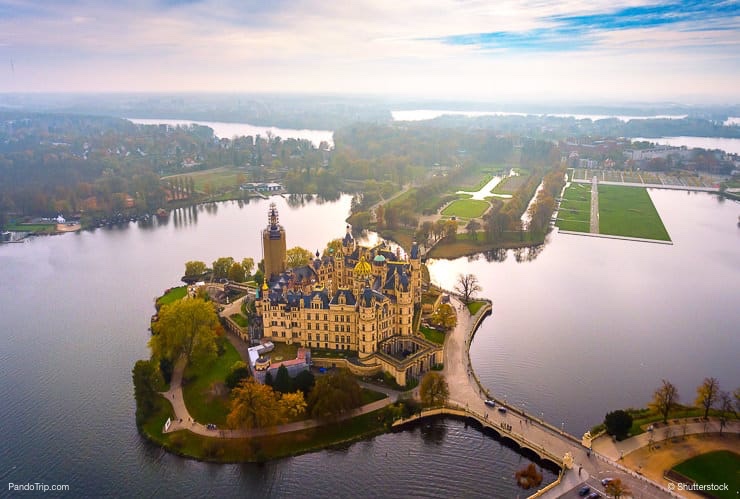 Aerial Drone View of Schwerin Castle, Germany