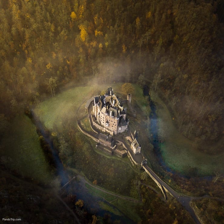 Aerial view of Eltz Castle in Germany