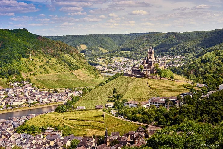 City of Cochem with Reichsburg Castle in wine growing area of Moselle