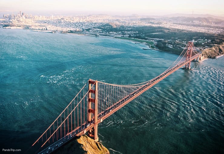 Drone view of Golden Gate Bridge in San Francisco