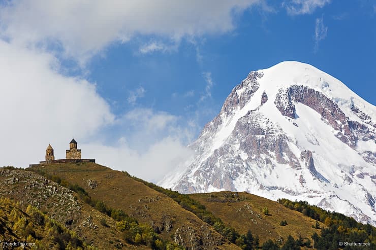 Mount Kazbek and Gergeti Church_