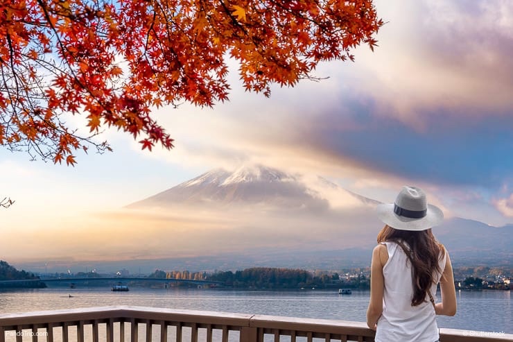 Woman looking at Mount Fuji, Japan