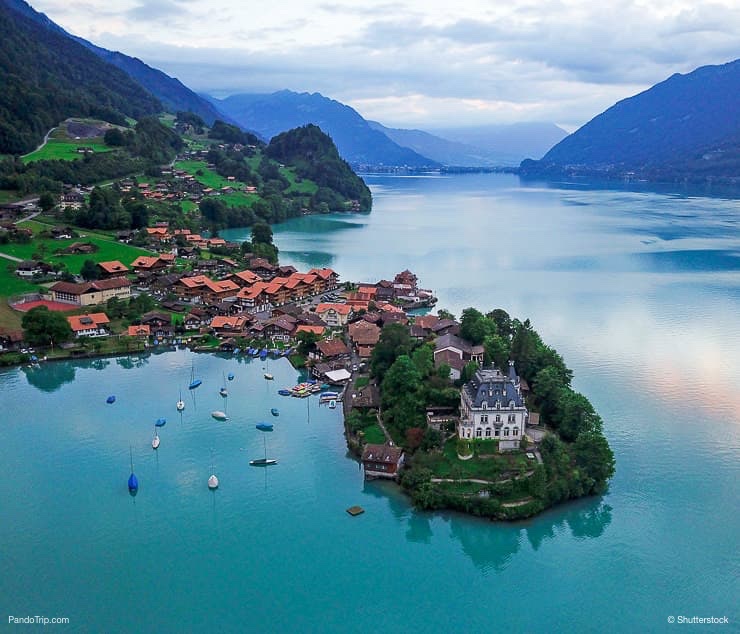 Aerial view of Iseltwald on Lake Brienz