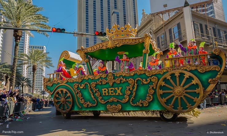 A float from the Krewe of Rex in New Orleans Louisiana during Mardi Gras