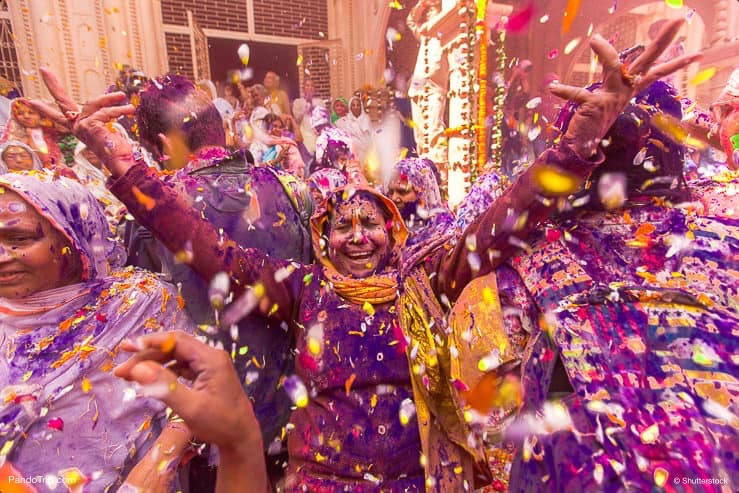 An Indian widow celebrating Holi in Vrindavan, Uttar Pradesh, India