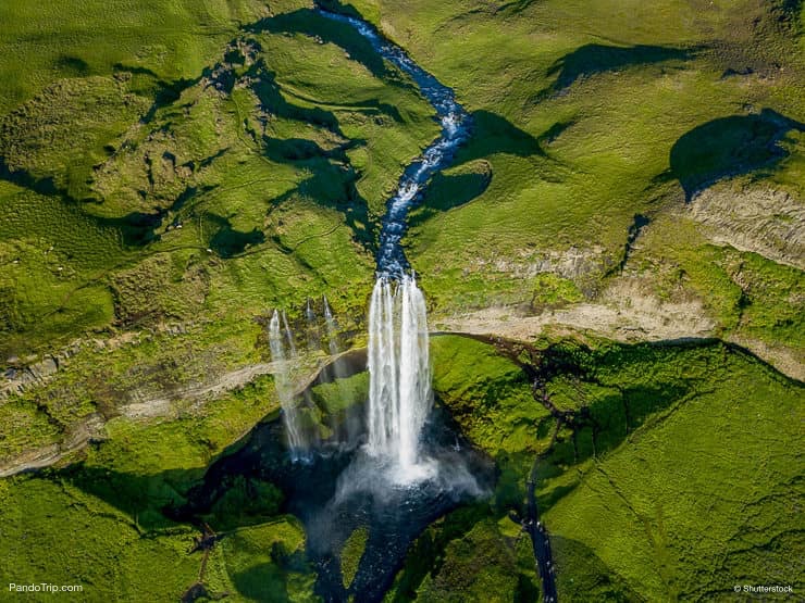 Seljalandsfoss waterfall drone view