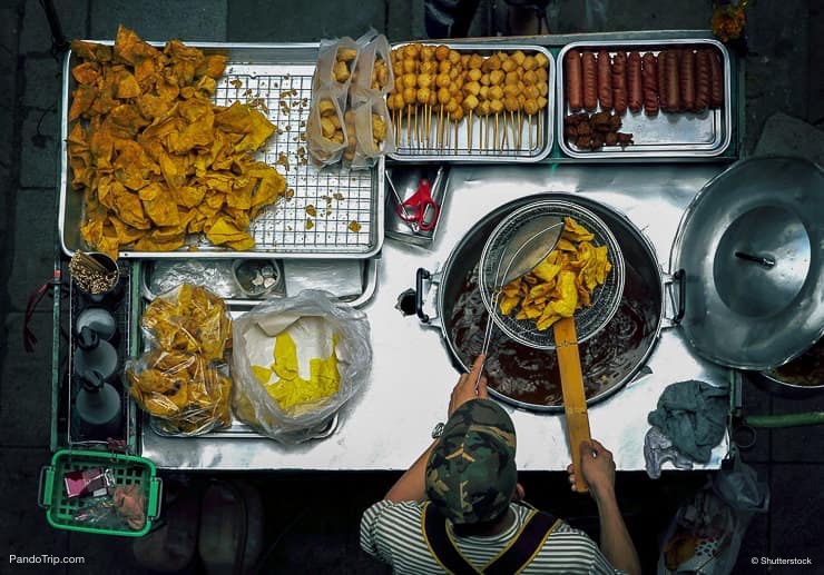 Top view of a Thai street food vendor