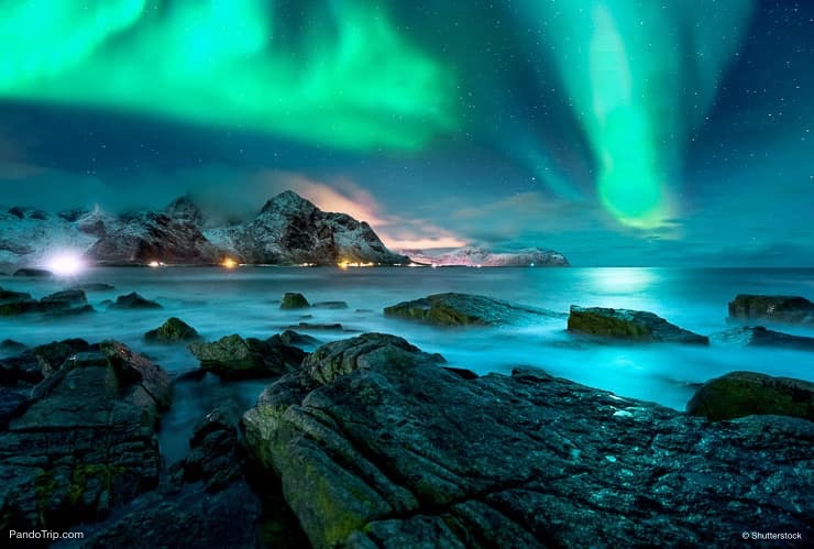 Aurora borealis above islands of Lofoten