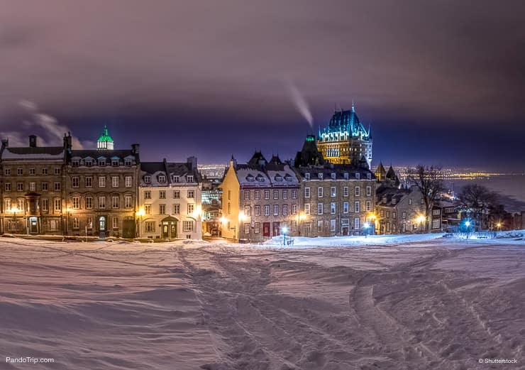 Old Quebec city during a cold winter night