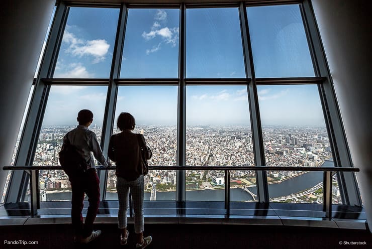 Tourists at Tembo Deck observation deck, Tokyo Sky Tree