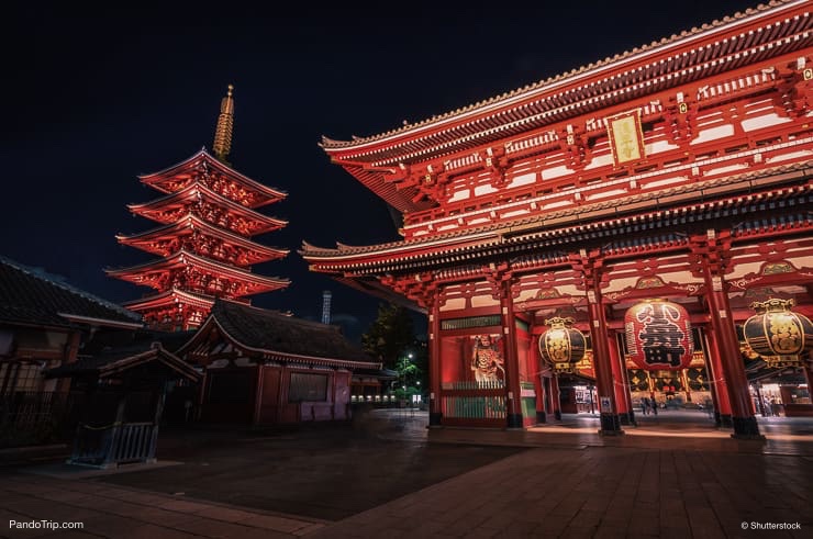 Senso-ji temple and The Five-Storied Pagoda at night