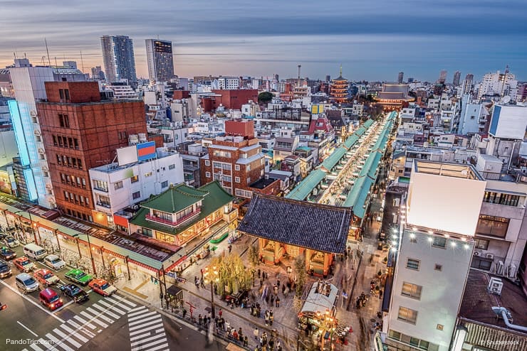 View of Nakamise-dori and Sensoji from Asakusa Culture Tourist Information Center, Tokyo, Japan