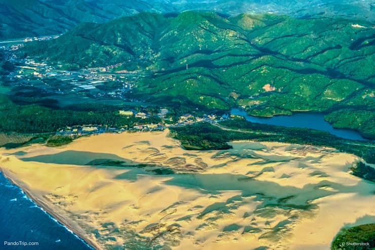 Aerial Drone View of Tottori Sand Dunes in Japan