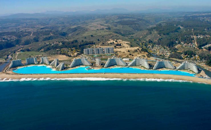 Aerial view of one the biggest pools in the world, San Alfonso del Mar, Chile