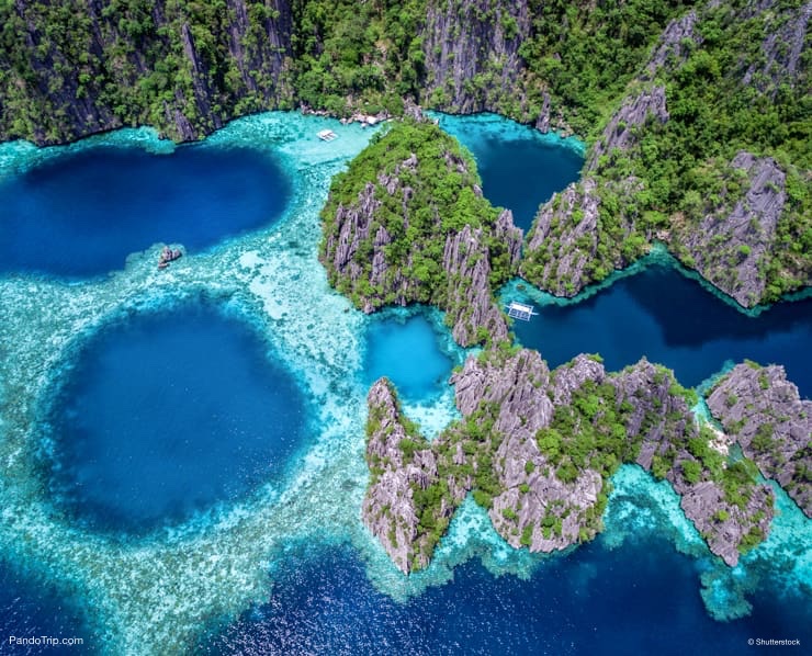 Aerial view of Twin Lagoon in Coron, Palawan, Philippines