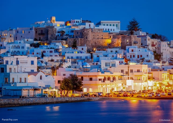 Naxos Town at night. Greece