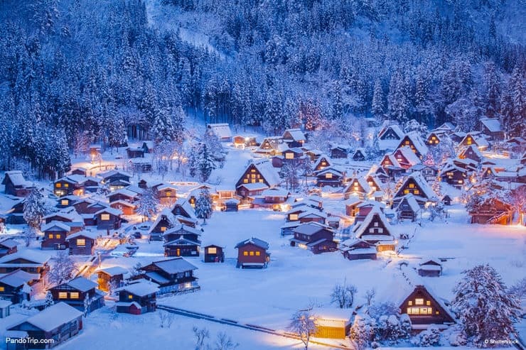 Aerial View of The Historic Village Shirakawa-go in Japan in Winter