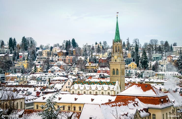 Aerial view of St Gallen in winter in Switzerland