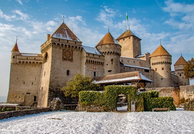 Chateau de Chillon in winter. Montreux, Switzerland
