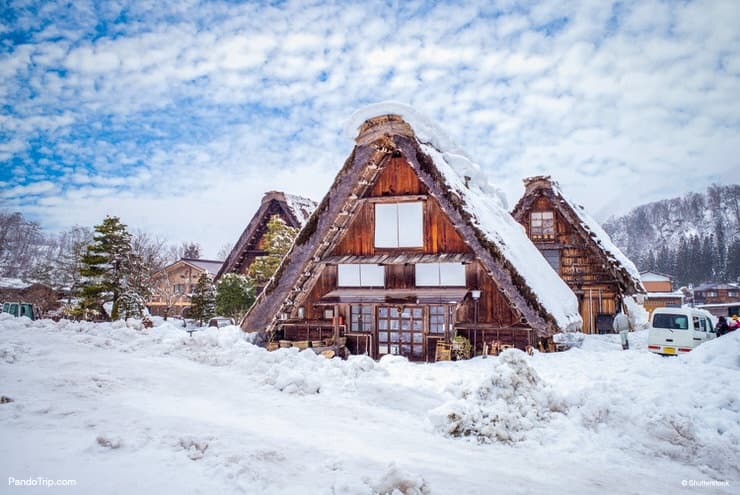 Gassho-zukuri house during winter in Shirakawa-go, Japan