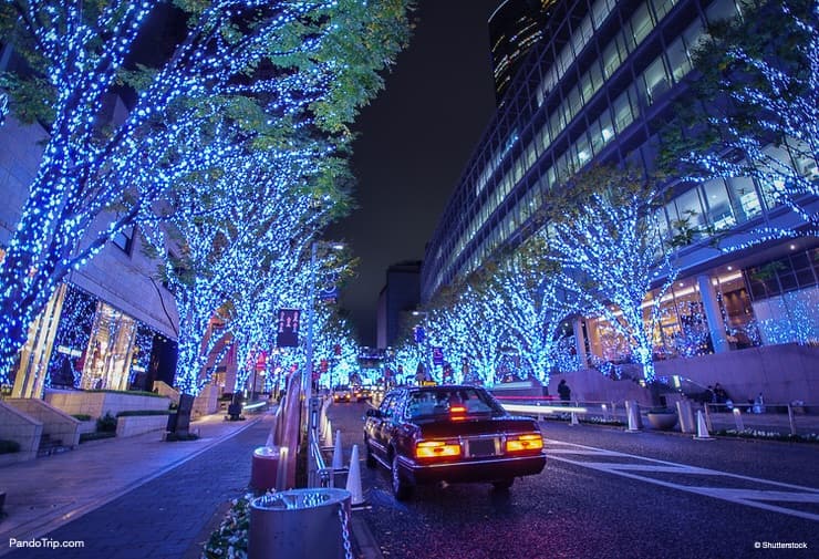 The most popular spot of Roppongi Hills Christmas Illumination - Keyakizaka Street. Tokyo, Japan