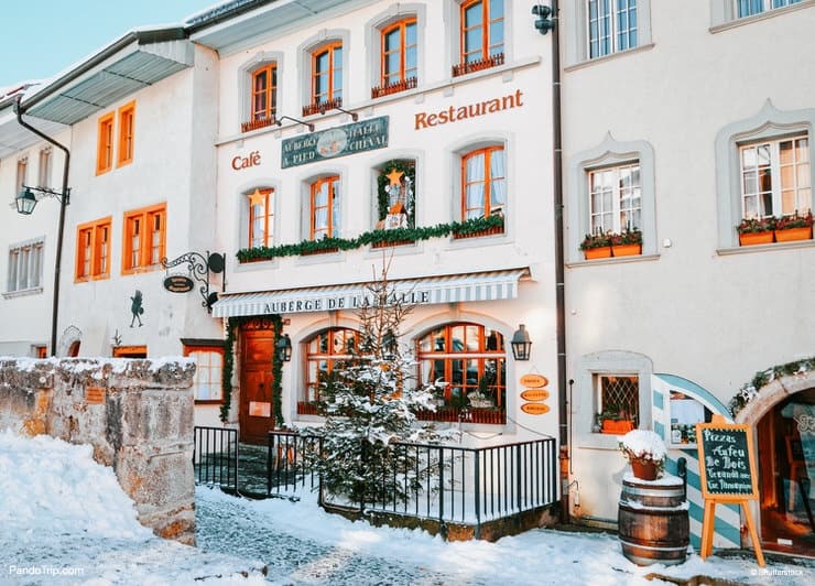 Winter in Gruyeres town in Switzerland_