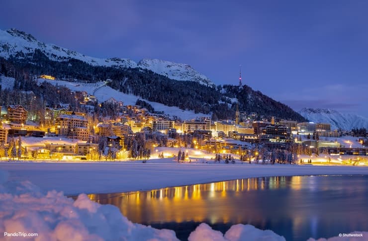 Winter night landscape of St Moritz in Switzerland