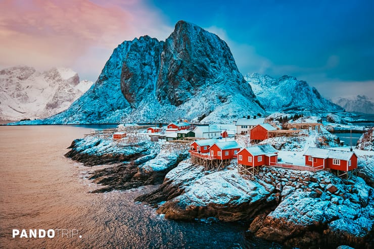 Hamnoy fishing village on Lofoten Islands, Norway in winter
