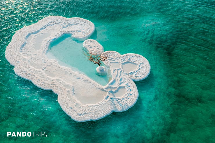 Island formed out of salt formations, Dead Sea