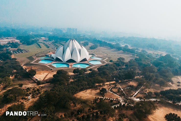 Aerial view of Lotus Temple in India