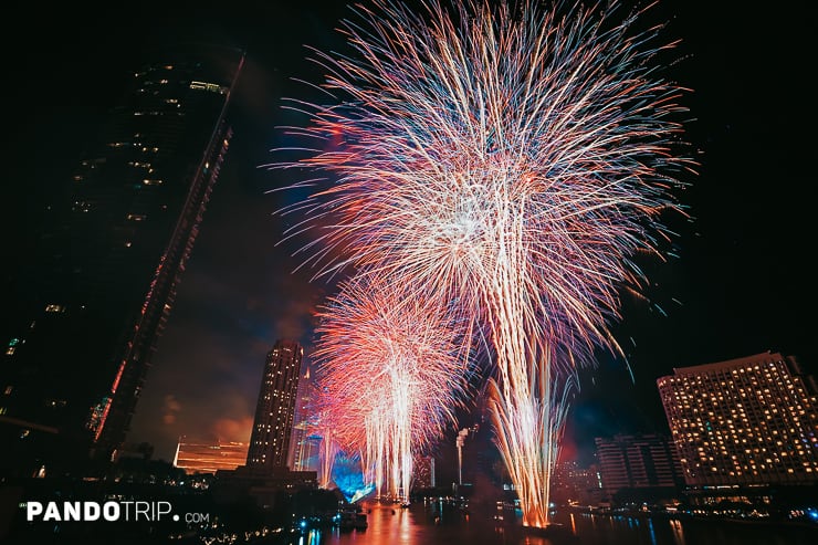 Chao Phraya River New Year's Fireworks in Bangkok
