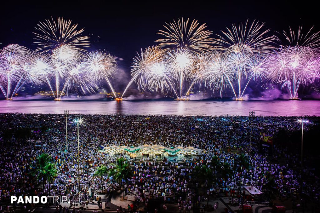 Fireworks at Copacabana Beach, Rio de Janeiro, Brazil