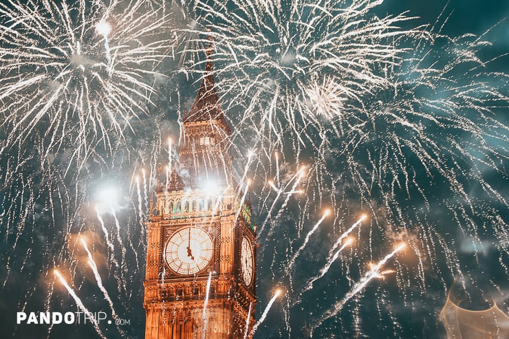Fireworks over Big Ben in London