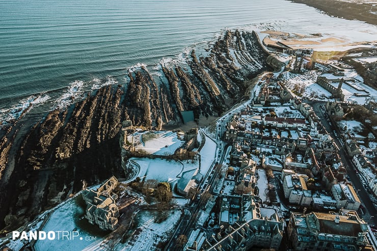 Aerial view of St. Andrews during winter