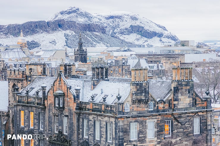 City view of Edinburgh from Edinburgh Castle during winter