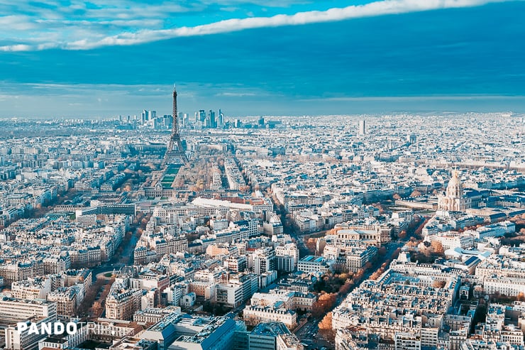 Aerial view of Paris in winter