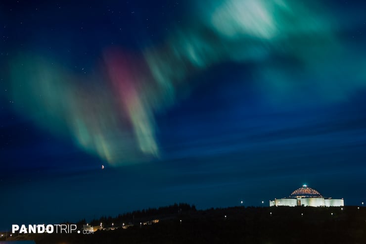 Aurora Borealis above the Perlan Musuem in Reykjavik