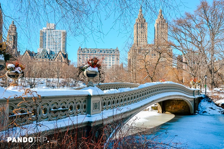 Bow Bridge in Central Park during winter in New York