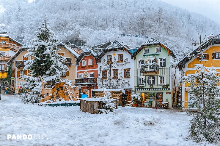Snowy houses in Hallstatt