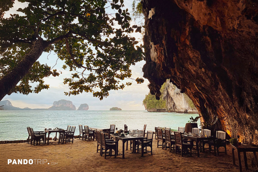 Wide angle shot of the Grotto restaurant