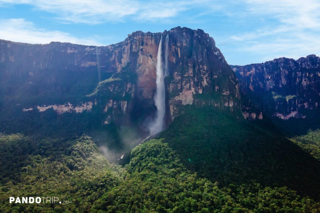 World’s tallest waterfall, Angel Falls, plunging from the cliffs of Auyán Tepui in Venezuela