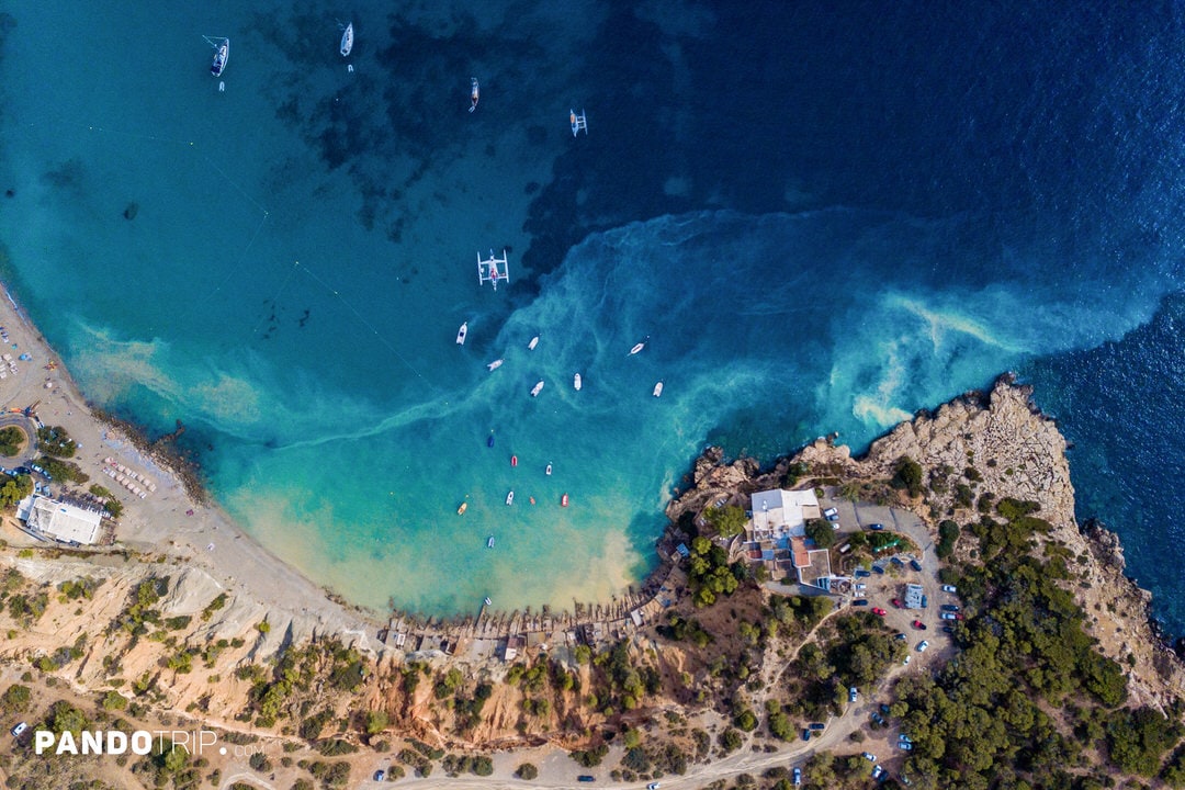 Aerial view of Cala d’Hort beach in Ibiza