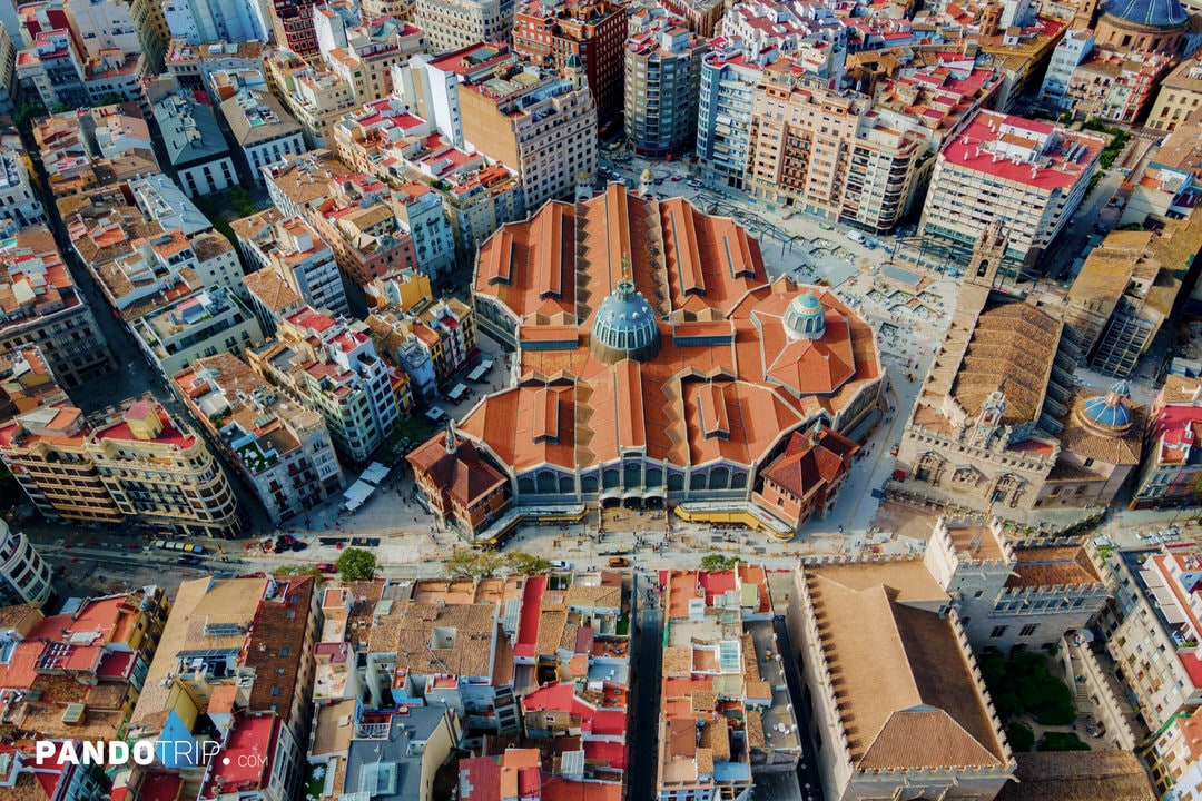 Overhead image of Mercado Central, one of Europe’s oldest and most beautiful food markets